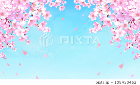 桜と青空の背景　桜吹雪　16:9 109450462