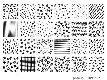 黒ラインの手書き模様イラストセットのイラスト素材 [109450489] - PIXTA