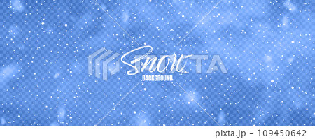 Realistic falling snow with snowflakes. Colorful winter background for Christmas or New Year card. Frost storm effect. Vector illustration 109450642