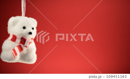Polar bear decoration for Christmas with red background Polar bear decoration for Christmas with red background 109451163
