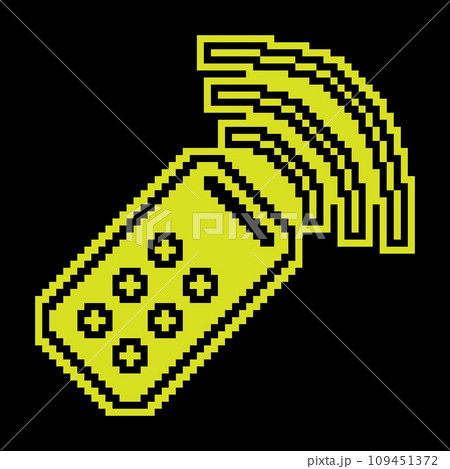 Pixel silhouette icon. Control tv panel with radio waves. Remote control of electronic devices. Simple black white vector isolated Pixel silhouette icon. Control tv panel with radio waves. Remote control of electronic devices. Simple black white vector isolated 109451372