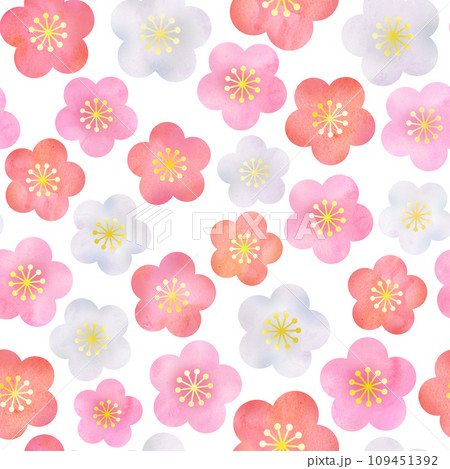 ピンクの梅の花のシームレスパターン 109451392