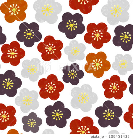 紅白の和モダンな梅の花のシームレスパターン 109451433