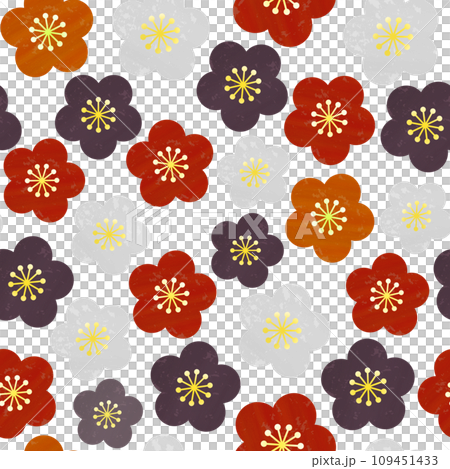 紅白の和モダンな梅の花のシームレスパターン 109451433