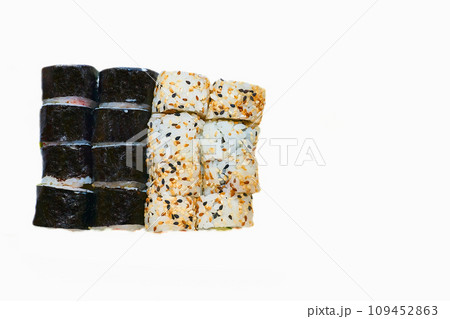 Varied set of delicious oriental sushi lounge Varied set of delicious oriental sushi lounge 109452863