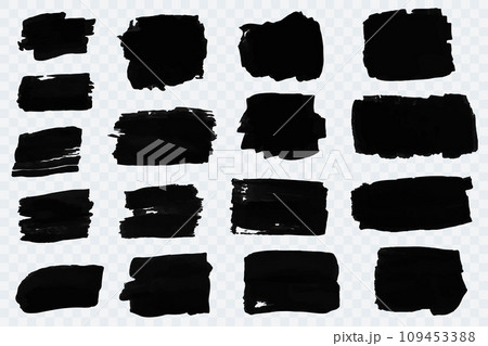 Set of brushes. Black brush stroke. Text frames and grunge patches. 109453388