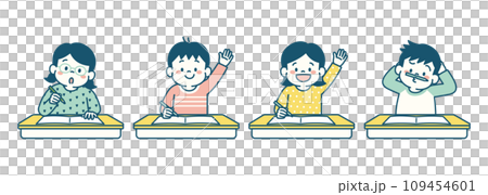 Simple illustration set of elementary school students taking classes in the classroom 109454601