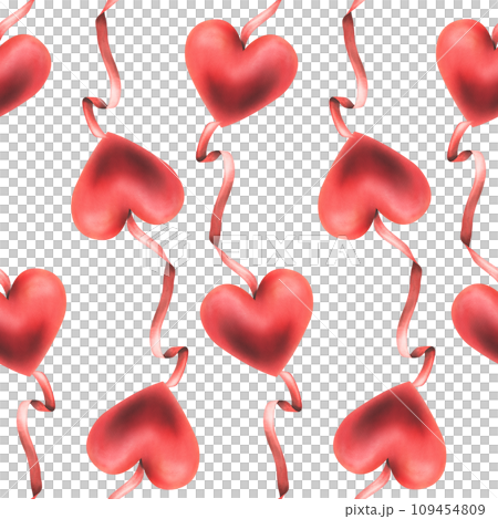 Red volumetric heart like that with red ribbons. Hand drawn watercolor illustration for weddings, Valentine's day, romance, cards, posters, decorations. Seamless pattern on a white background. Red volumetric heart like that with red ribbons. Hand drawn watercolor illustration for weddings, Valentine's day, romance, cards, posters, decorations. Seamless pattern on a white background. 109454809