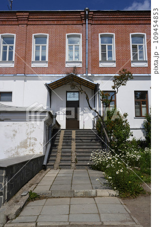 Sidewalk leading to the monastery cells of the medieval Valaam Monastery on Island of Valaam 109454853