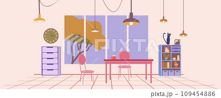 The interior is in a gentle Scandinavian style. Autumn. Simple furniture. Flat vector illustration 109454886