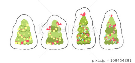 Stickers, New Year and Christmas trees. For print and design, cartoon. Christmas decorations. Not AI, hand drawn 109454891