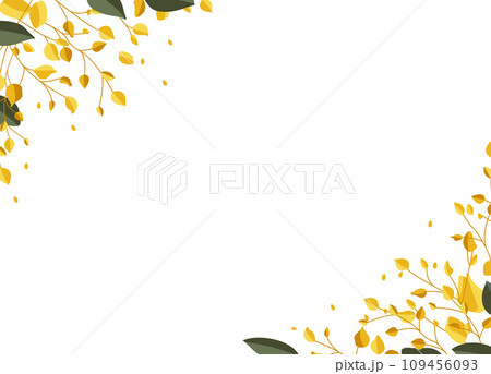 Beautiful pattern with green leaves and yellow branches on a white background with space for text. Vector spring background 109456093