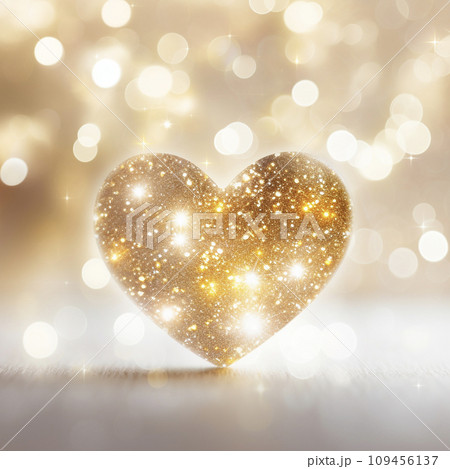 キラキラと輝く金色のハートの背景　AI画像 109456137