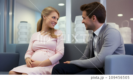 Happy pregnant woman and husband Happy pregnant woman and husband 109456505