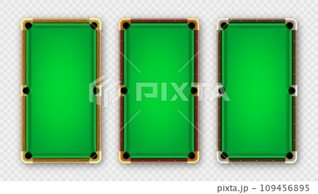 Green billiards table, top view. Snooker or pool sports equipment, recreation and hobby, competitive game. Vector illustration 109456895