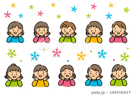 頬杖をつくかわいい女の子と男の子のセット 109456937