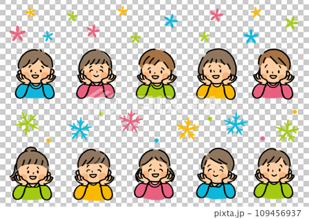 頬杖をつくかわいい女の子と男の子のセット 109456937