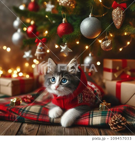 サンタクロースの衣装を着ている猫 109457033