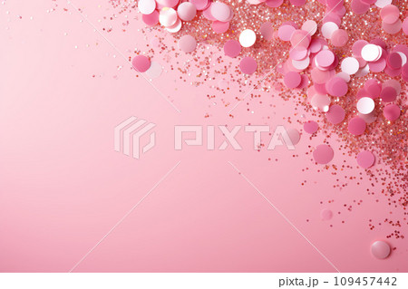 AI-generated content. Pink confetti scattered on glittering surface with soft bokeh effect background, perfect for celebration themes. Copy space for your text. Merry Xmas, Happy New Year. Festive AI-generated content. Pink confetti scattered on glittering surface with soft bokeh effect background, perfect for celebration themes. Copy space for your text. Merry Xmas, Happy New Year. Festive 109457442