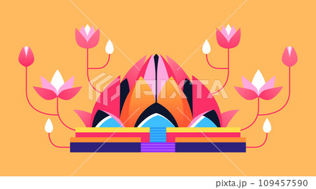 Sacred Lotus Temple - modern colored vector illustration 109457590