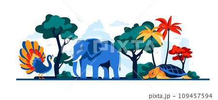 Flora and fauna in the jungle - modern colored vector illustration 109457594