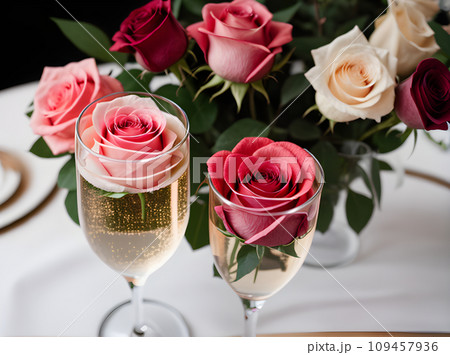 Hearts champagne roses Valentines men women highly 109457936