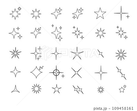 Minimalist silhouette Star icons, star shape vector set. Abstract y2k sparkles. Twinkling stars, abstract sparkle black silhouettes symbol shining burst. Vector 109458161