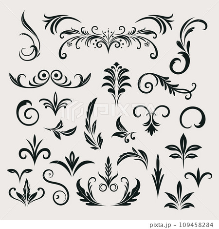 Vector Decorative Felegree Ornament Set. Ventage Header, Dividers. Retro Frame Design Elements, Filigree, Decorative Borders, Page Decorations Isolated Vector Decorative Felegree Ornament Set. Ventage Header, Dividers. Retro Frame Design Elements, Filigree, Decorative Borders, Page Decorations Isolated 109458284