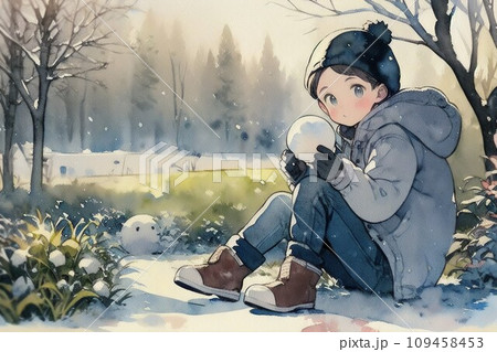 雪玉を作る子供 雪玉を作る子供 109458453