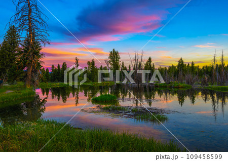 Sunset in Schwabacher Landing of Grand Teton National Park, Wyoming 109458599