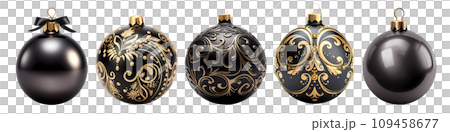 AI-generated content. Black Christmas Balls Realistic 3D Style Set 109458677