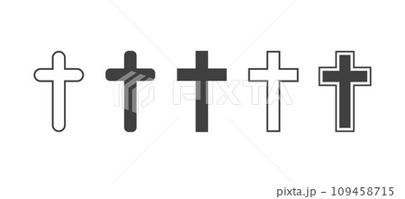 Flat Vector Black Christian Cross Icons Set Isolated on a White Background. Line Silhouette Cut Out Christian Crosses Collection Flat Vector Black Christian Cross Icons Set Isolated on a White Background. Line Silhouette Cut Out Christian Crosses Collection 109458715