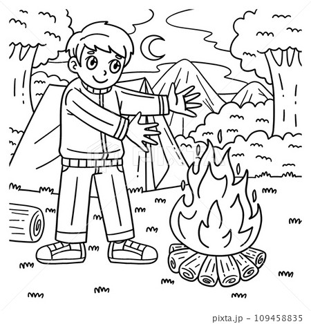 Camping Camper Warming Hands by the Fire Coloring Camping Camper Warming Hands by the Fire Coloring 109458835