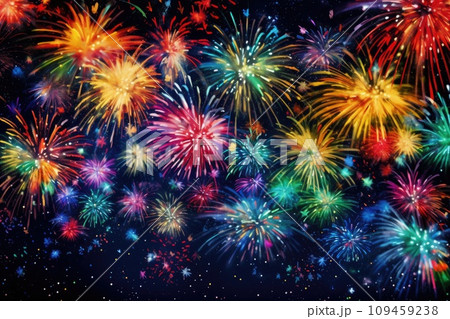 Bright colorful fireworks on a dark background. Generative ai 109459238