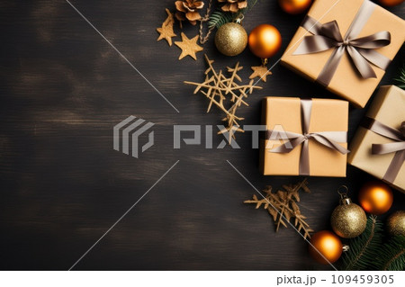A decorated Christmas tree and gift for christmas time Generative AI 109459305