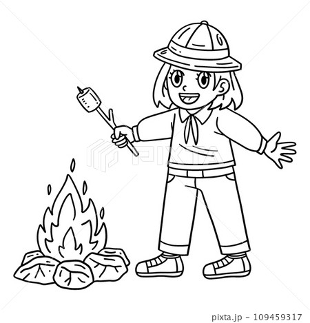 Camping Camper Roasting Marshmallows Isolated  109459317