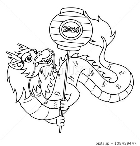 Year of the Dragon Holding Lanterns Isolated C 109459447