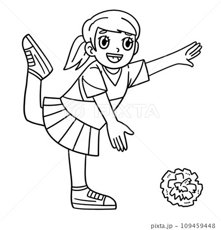 Girl Cheerleader Stretching Isolated Coloring Page 109459448