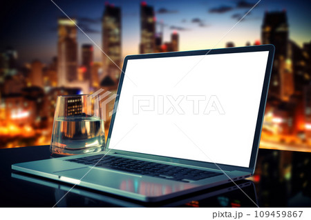 Empty screen laptop on the table formockup - Generative ai 109459867