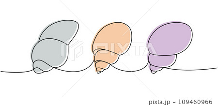 Scallop sea shells. Sea shells, mollusks, scallop, pearls. Tropical underwater shells continuous one line illustration. Vector minimalist illustration 109460966