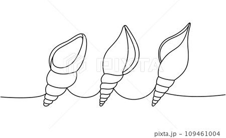 Mollusks. Sea shells, mollusks, scallop, pearls. Tropical underwater shells continuous one line illustration. Vector minimalist linear illustration. Mollusks. Sea shells, mollusks, scallop, pearls. Tropical underwater shells continuous one line illustration. Vector minimalist linear illustration. 109461004