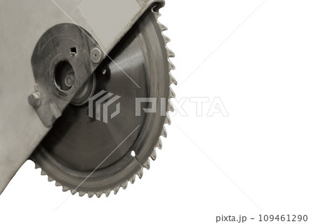 Circular Saw Sharp Spikes Diamond Blade Machine Close-up Industrial Equipment Sawing Tool Isolated White Background 109461290