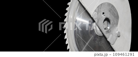 Circular Saw Sharp Spikes Diamond Blade Machine Close-up Industrial Equipment Sawing Tool Isolated Black Background 109461291