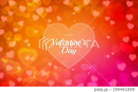 Happy Valentines Day romantic banner. Heart shape bokeh abstract background. Poster with love text. Transparent defocused hearts shine symbols backdrop 109461809