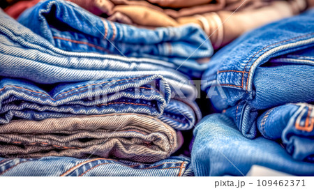 AI-generated content. detail of jeans in stock in store 109462371
