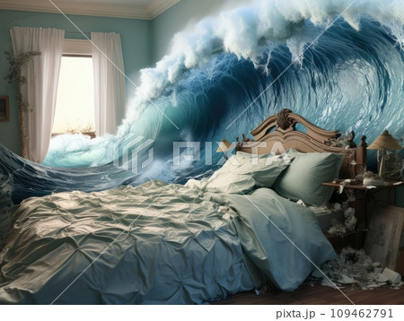 Sea Wave in Bedroom, Dream of Ocean, Travel Dream, Flood, Abstract Generative AI Illustration Sea Wave in Bedroom, Dream of Ocean, Travel Dream, Flood, Abstract Generative AI Illustration 109462791