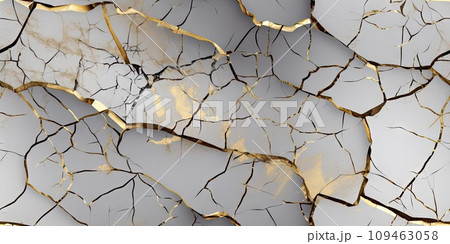 Gold Kintsugi Texture Background, Luxury Golden Kintsukuroi Pattern, Crack Broken White Marble 109463058