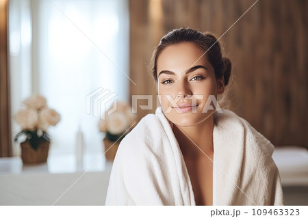 Relaxed Beautiful Girl Face, Generative AI Illustration, Spa Salon Concept, Generative AI Illustration 109463323