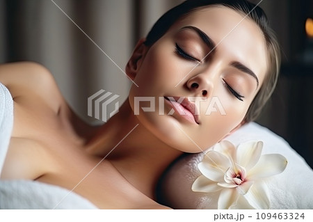 Relaxed Beautiful Girl Face, Generative AI Illustration, Spa Salon Concept, Generative AI Illustration 109463324
