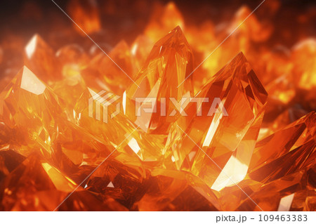 AI-generated content. Abstract background of shining orange crystals with refraction of light 109463383